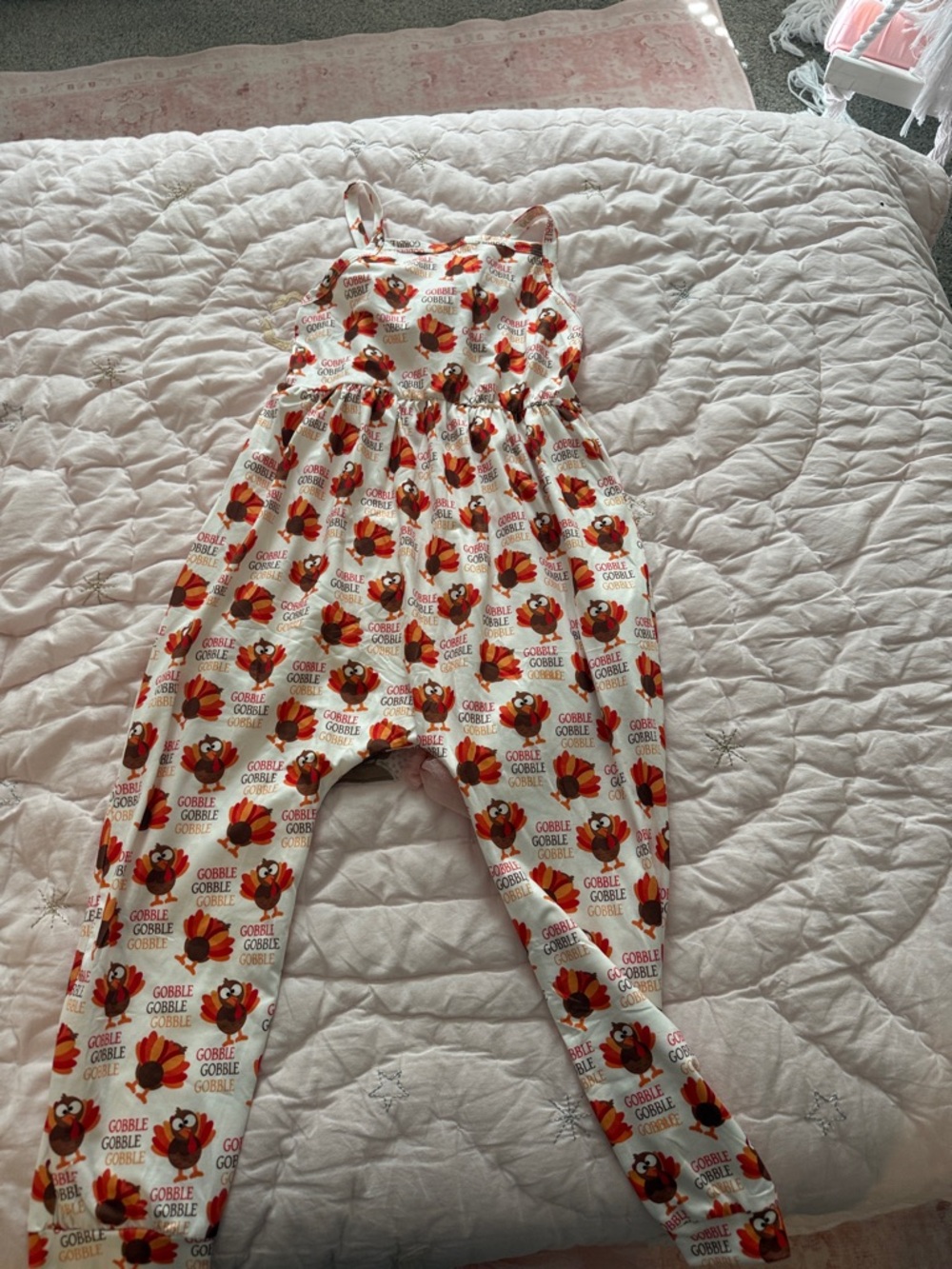 Girls White Turkey Print Jumpsuit